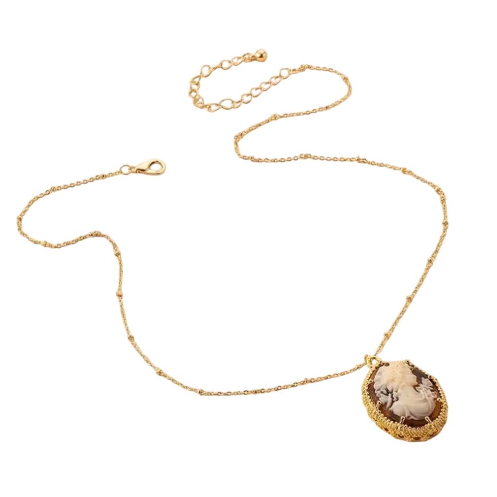 Vintage VTG Styled Cameo Necklace Gold-Plated Ornate Oval Frame Orange/Red NWOT